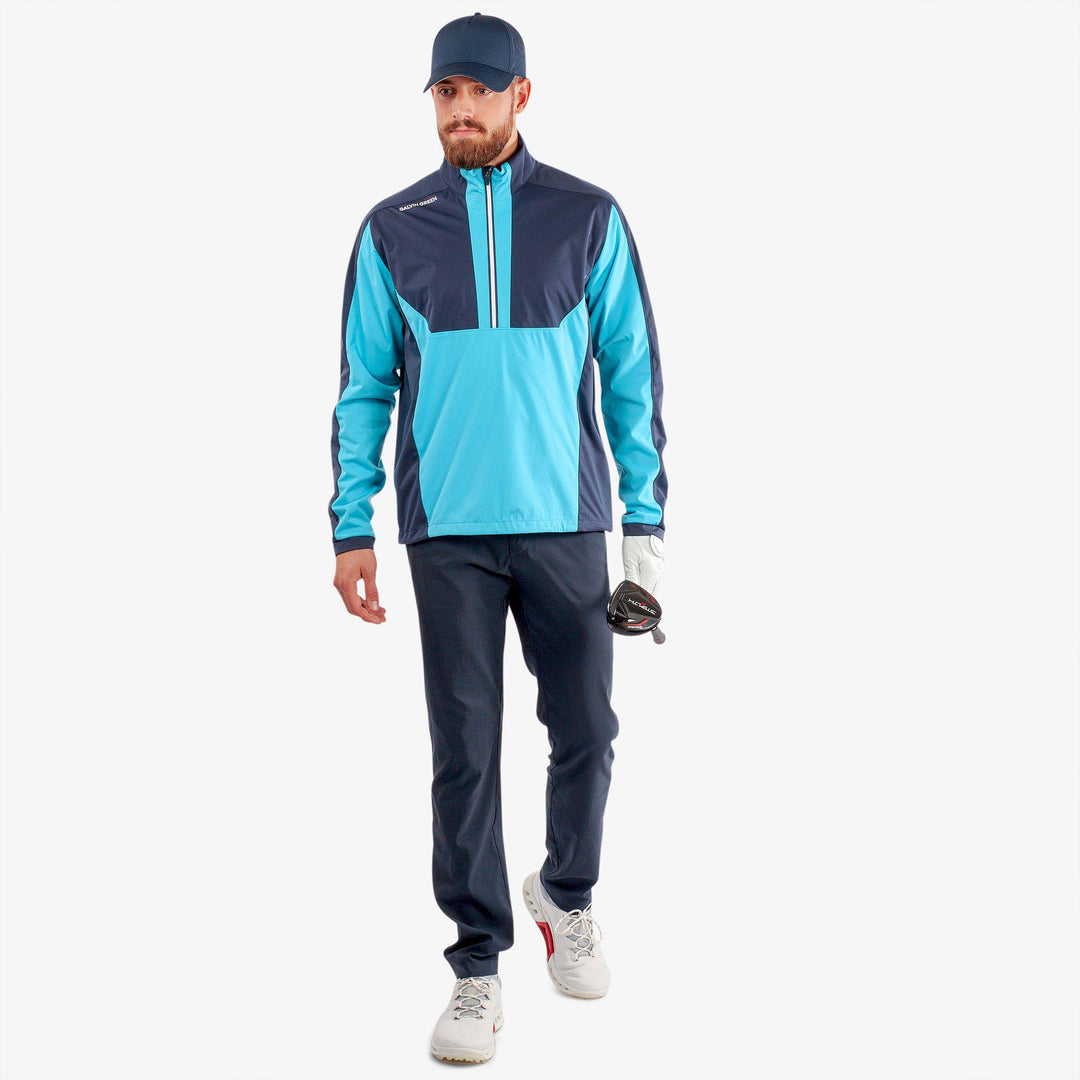 Lawrence is a Windproof and water repellent golf jacket for Men in the color Aqua/Navy(2)