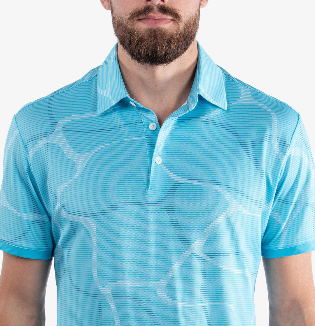 Markos is a Breathable short sleeve golf shirt for Men in the color Aqua/White (4)