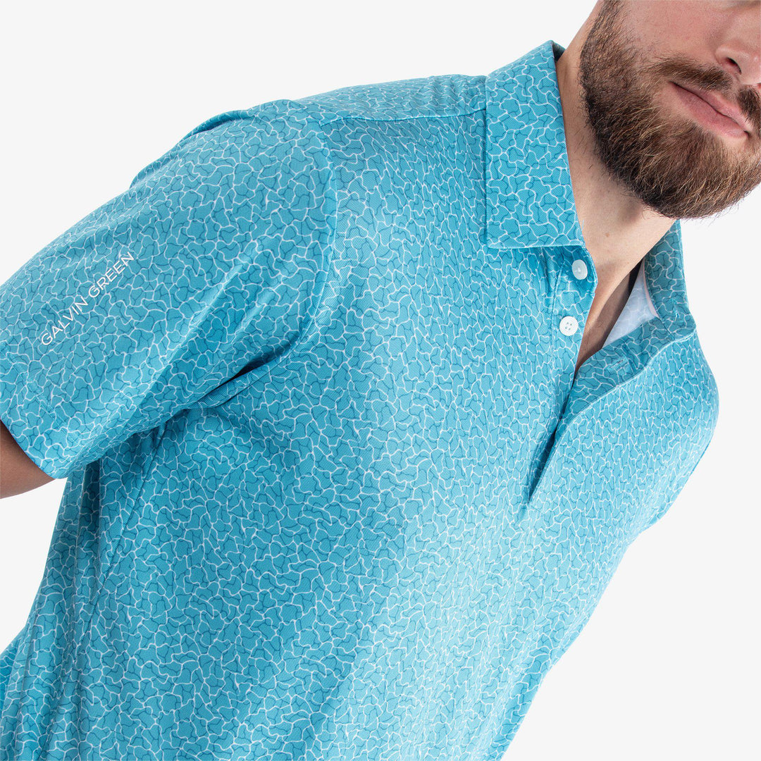 Mani is a Breathable short sleeve golf shirt for Men in the color Aqua(3)