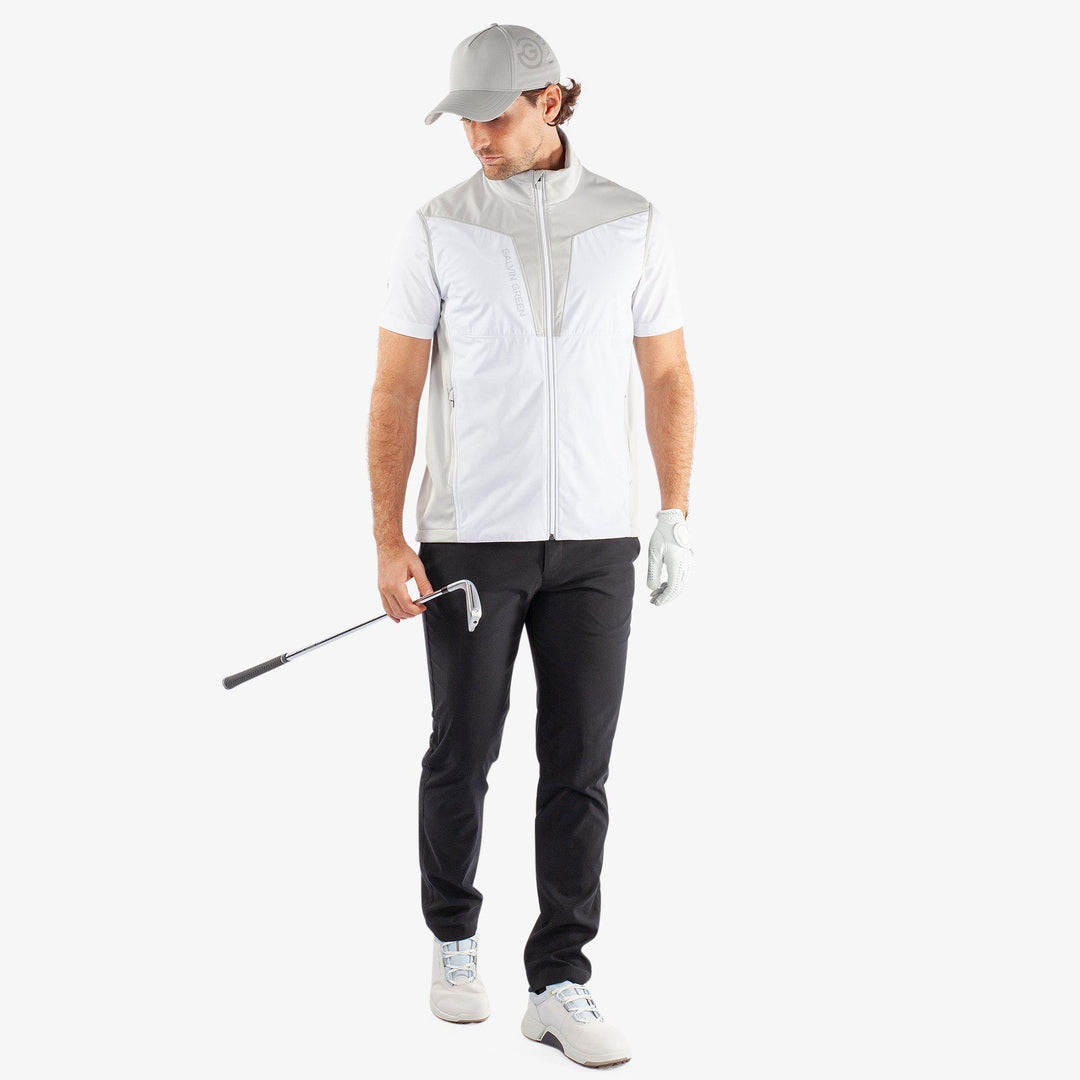 Lathan is a Windproof and water repellent golf vest for Men in the color White/Cool Grey(2)