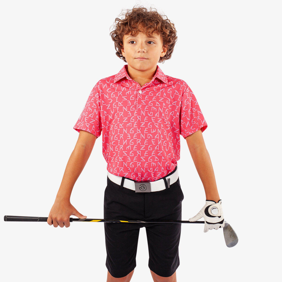 Rickie is a Breathable short sleeve golf shirt for Juniors in the color Camelia Rose(2)
