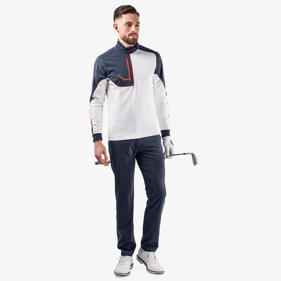 Daxton is a Insulating golf mid layer for Men in the color White/Navy/Orange(2)