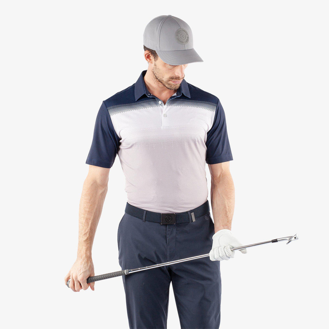 Mo is a Breathable short sleeve golf shirt for Men in the color Cool Grey/White/Navy(1)