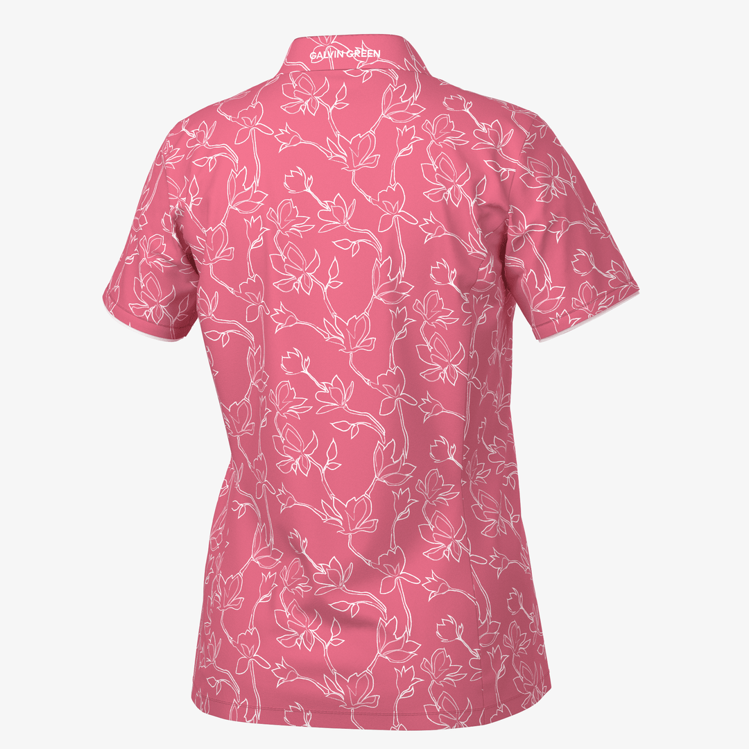 Mallory is a Breathable short sleeve golf shirt for Women in the color Camelia Rose/White(7)