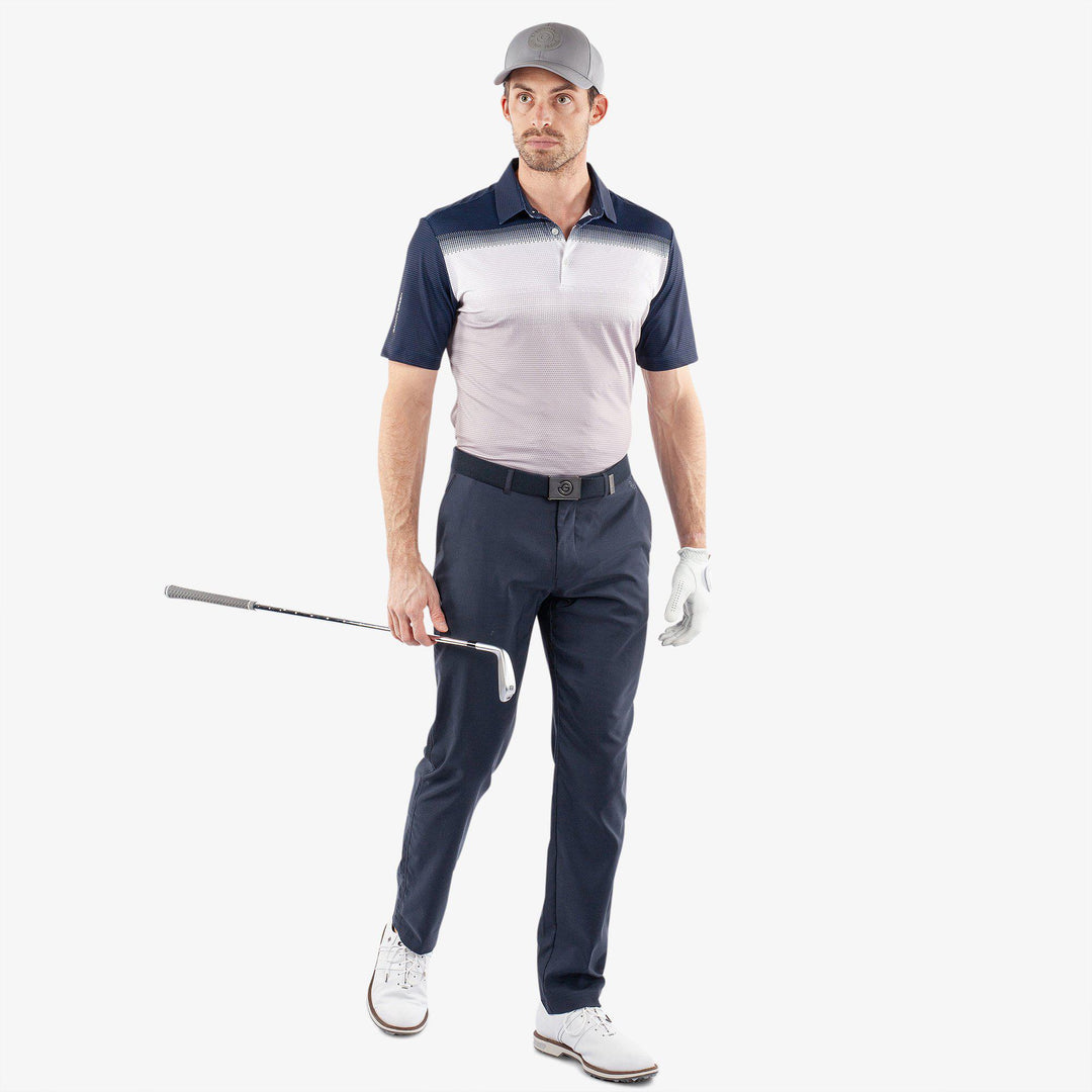 Mo is a Breathable short sleeve golf shirt for Men in the color Cool Grey/White/Navy(2)