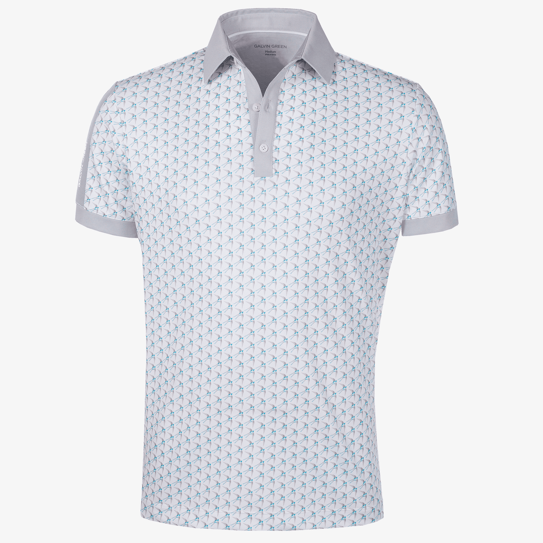 Malcolm is a Breathable short sleeve golf shirt for Men in the color White/Cool Grey/Aqua(0)