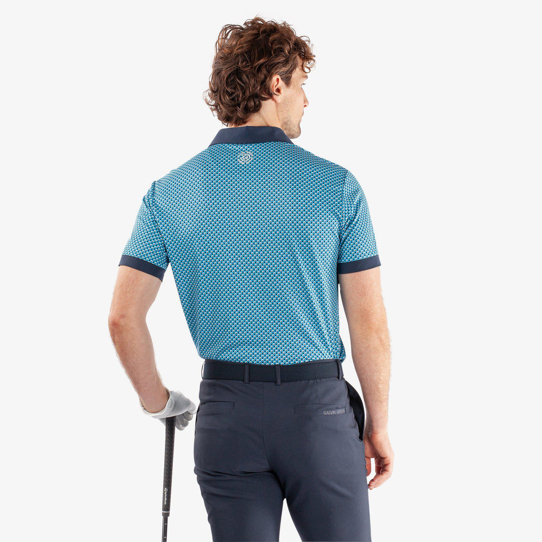 Mate is a Breathable short sleeve golf shirt for Men in the color Aqua/Navy(4)