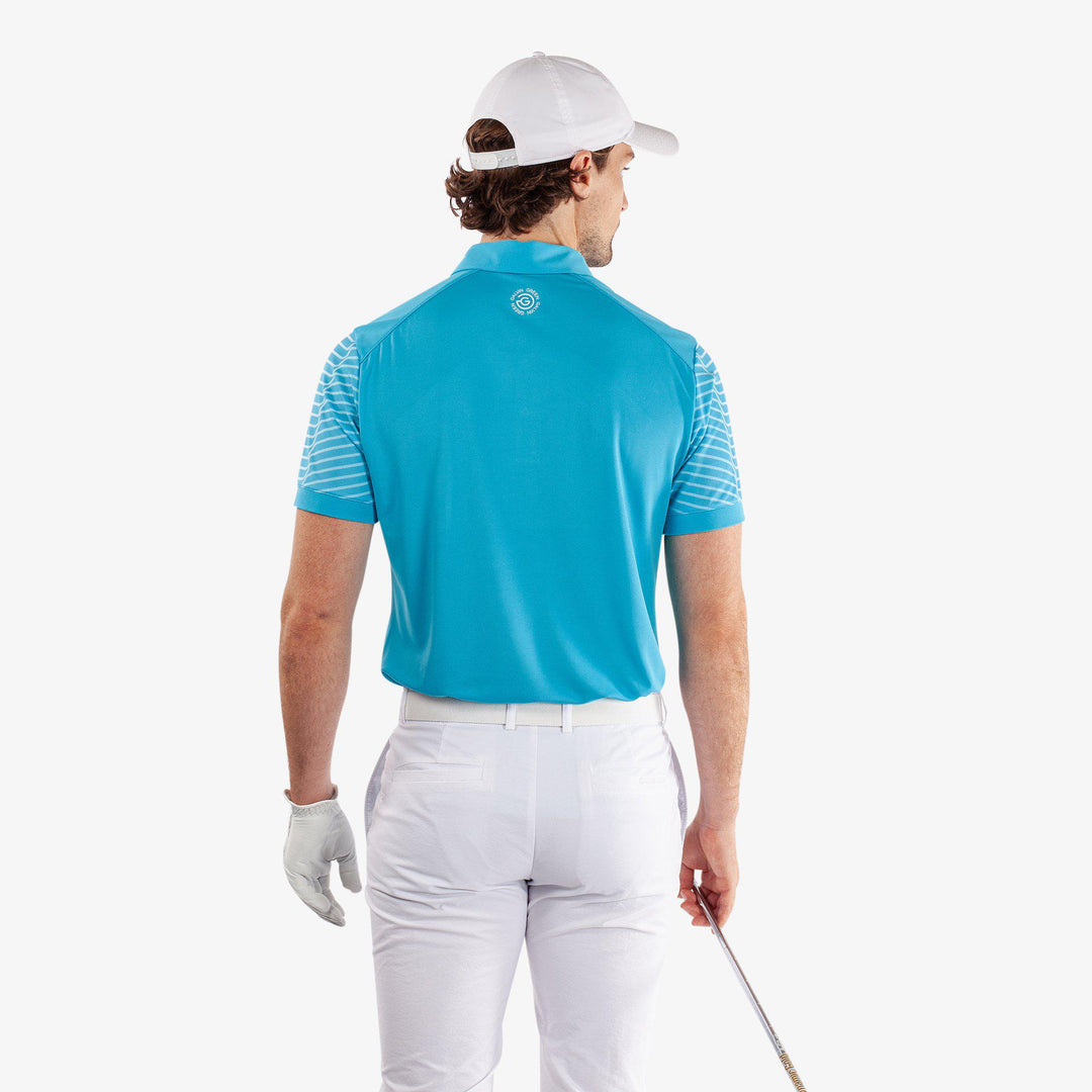 Milion is a Breathable short sleeve golf shirt for Men in the color Aqua/White (4)