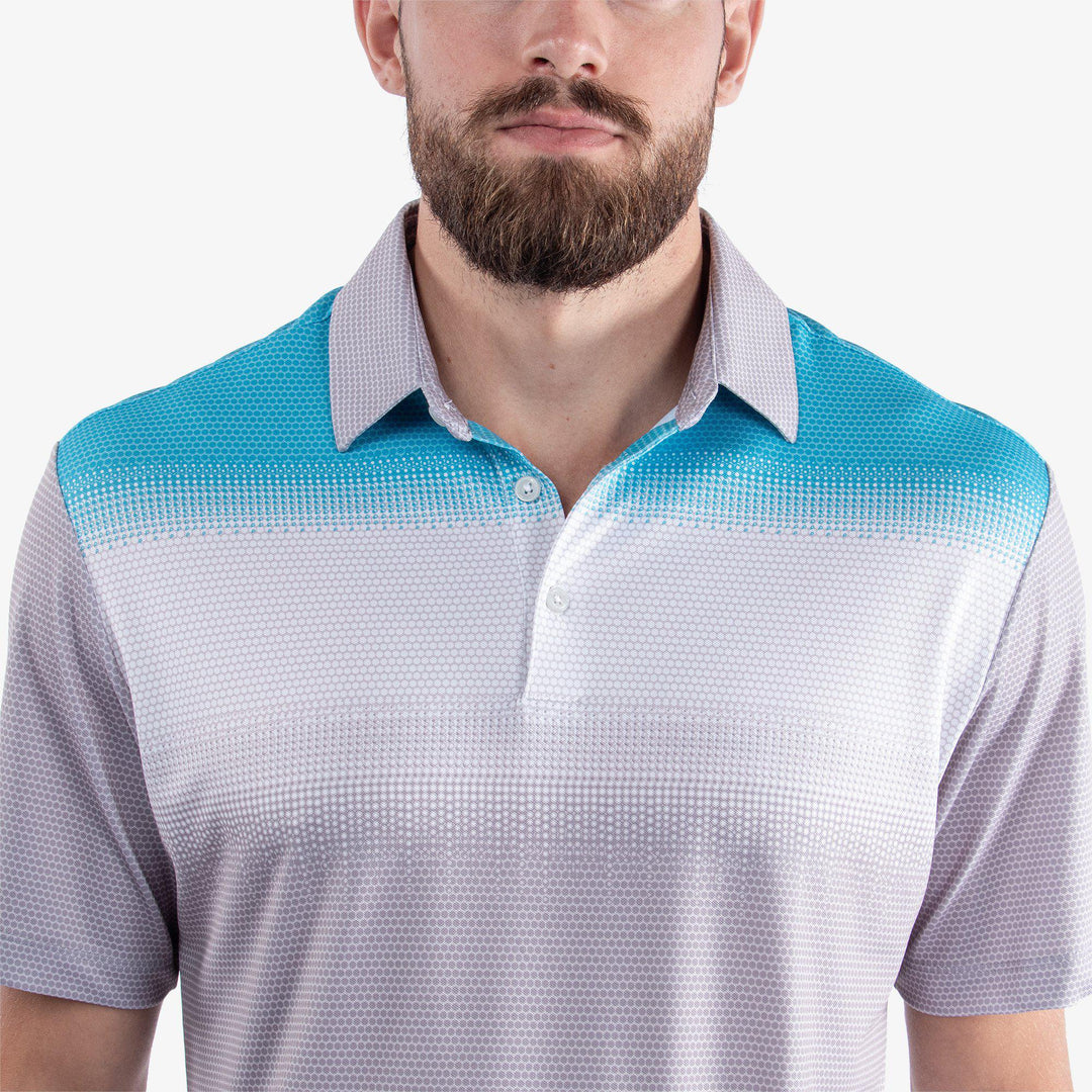 Mo is a Breathable short sleeve shirt for  in the color Cool Grey/White/Aqua(4)