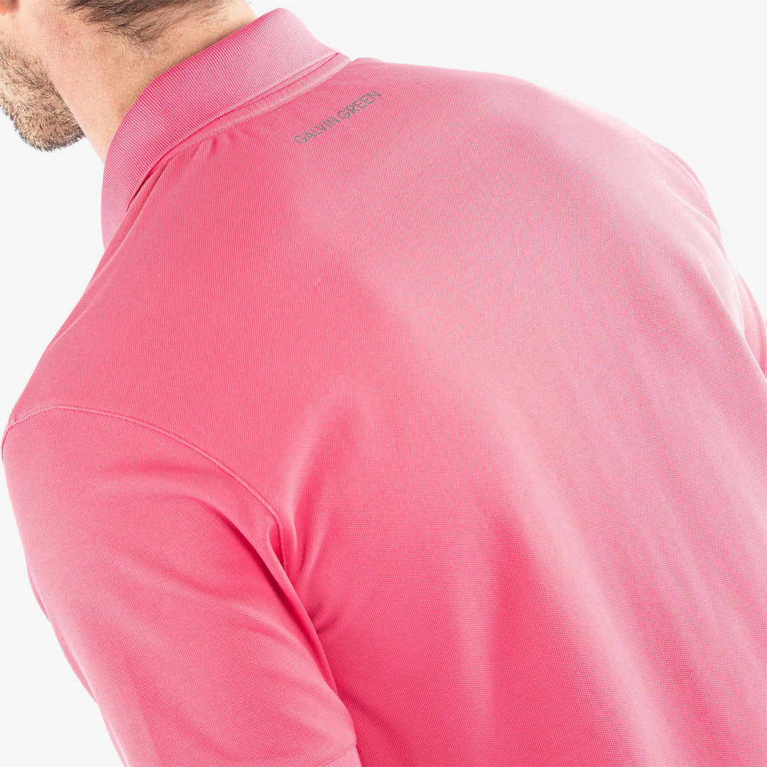 Maximilian is a Breathable short sleeve golf shirt for Men in the color Camelia Rose(5)