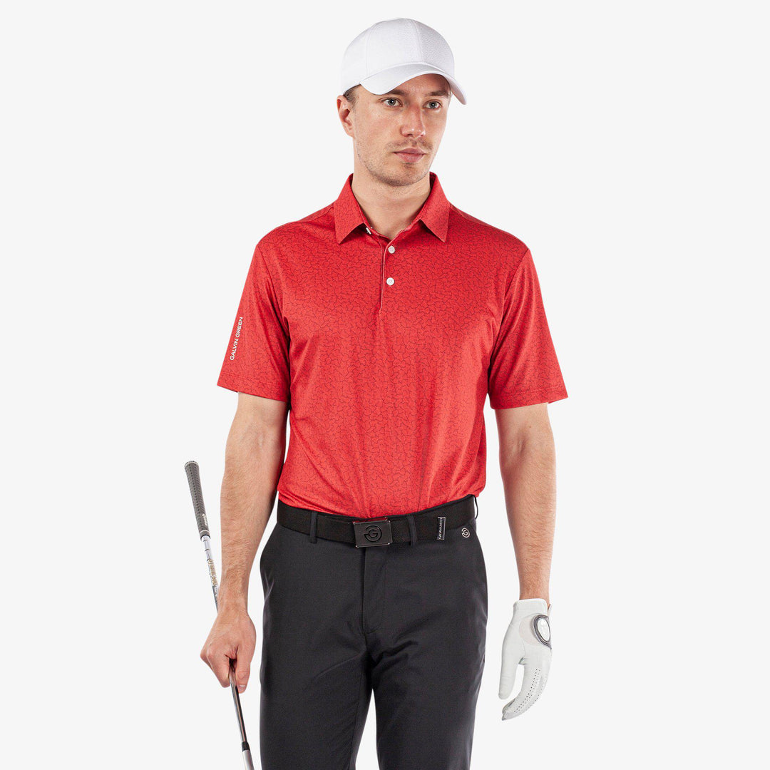 Mani is a Breathable short sleeve golf shirt for Men in the color Red(1)