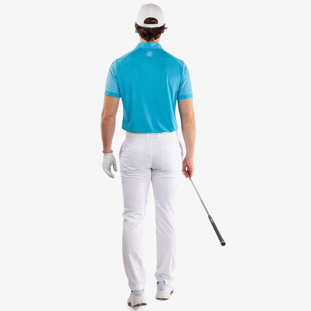 Milion is a Breathable short sleeve golf shirt for Men in the color Aqua/White (6)