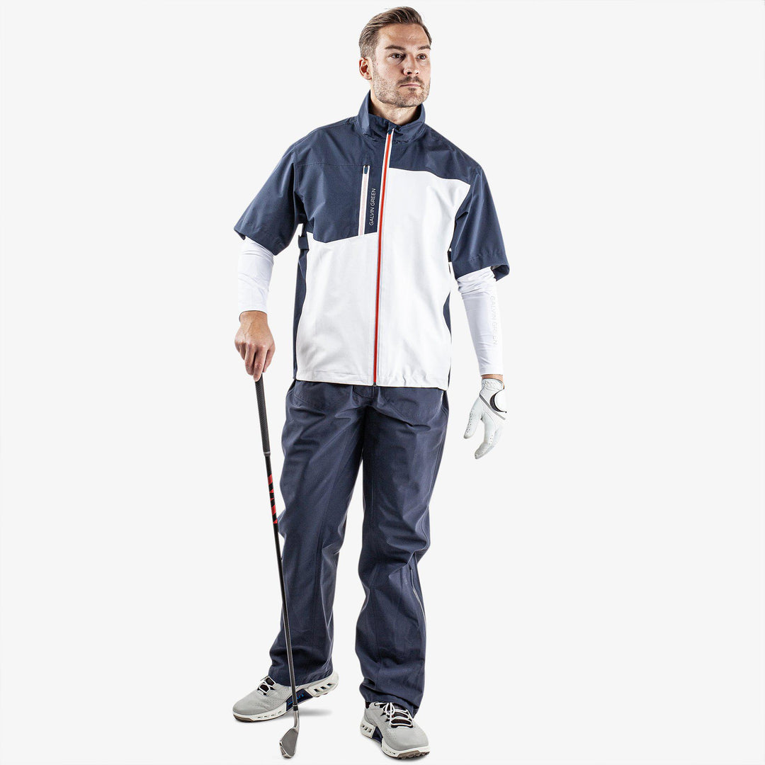 Axl is a Waterproof short sleeve jacket for  in the color White/Navy/Orange(2)
