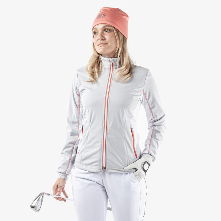 Larissa is a Windproof and water repellent golf jacket for Women in the color Cool Grey/White/Coral(1)