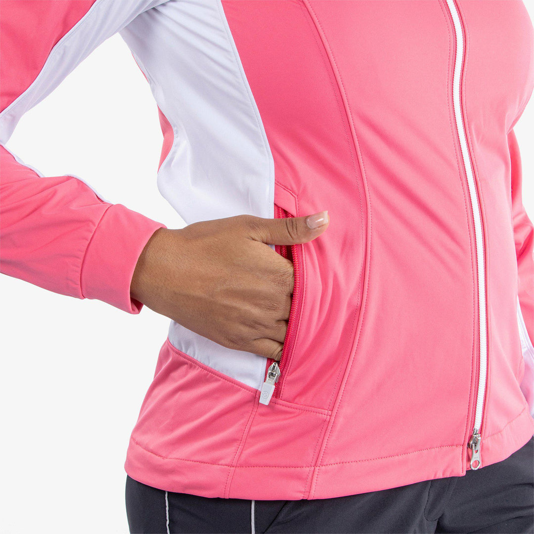 Larissa is a Windproof and water repellent golf jacket for Women in the color Camelia Rose/White(4)