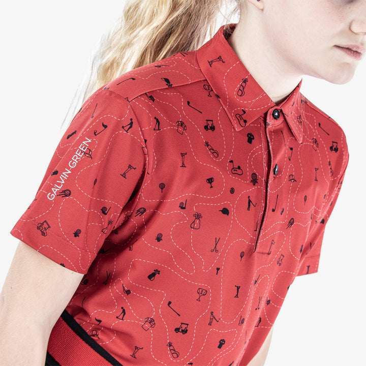 Rowan is a Breathable short sleeve golf shirt for Juniors in the color Red/Black(3)