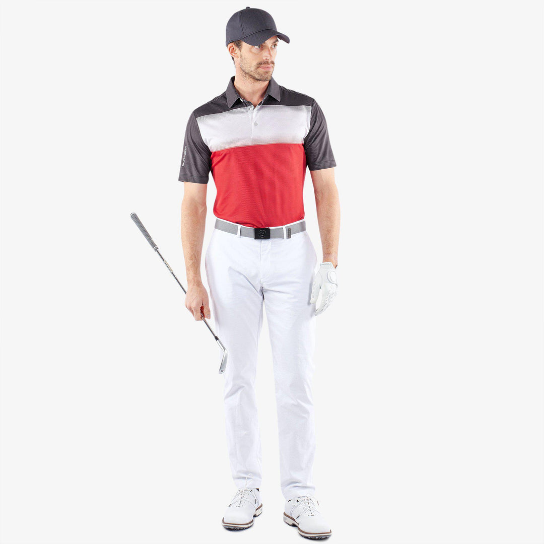 Mo is a Breathable short sleeve golf shirt for Men in the color Red/White/Black(2)