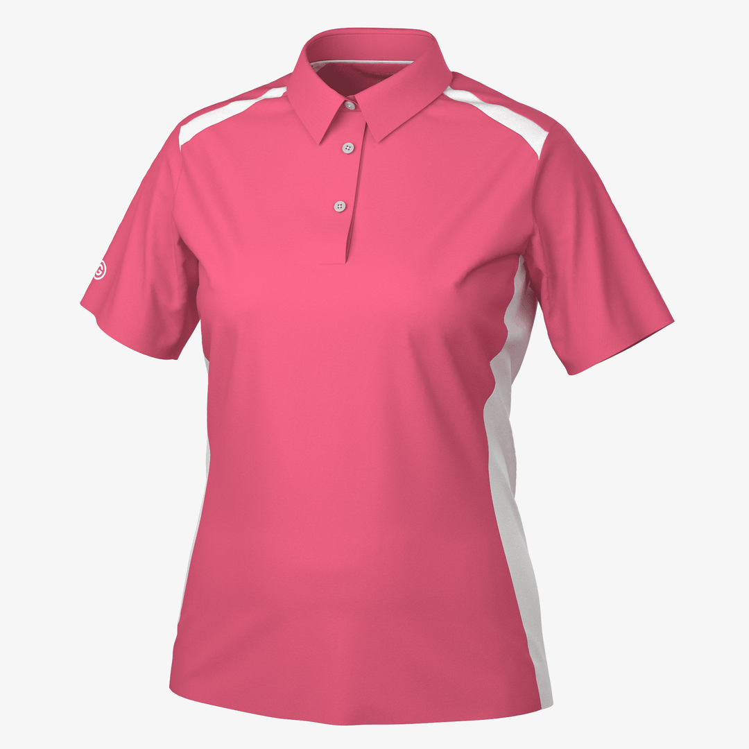 Mirelle is a Breathable short sleeve golf shirt for Women in the color Camelia Rose/White(0)
