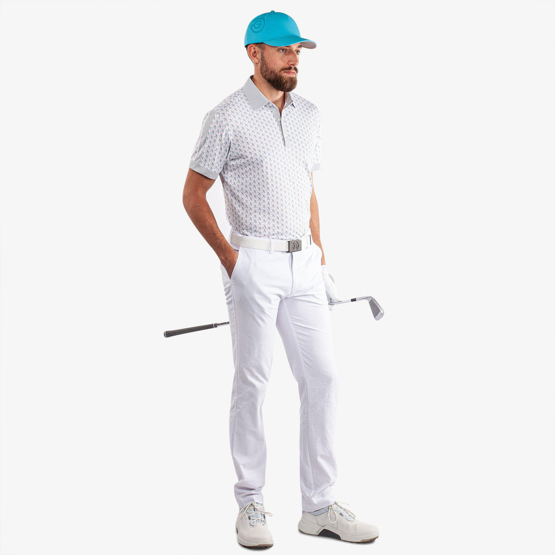 Malcolm is a Breathable short sleeve golf shirt for Men in the color White/Cool Grey/Aqua(2)
