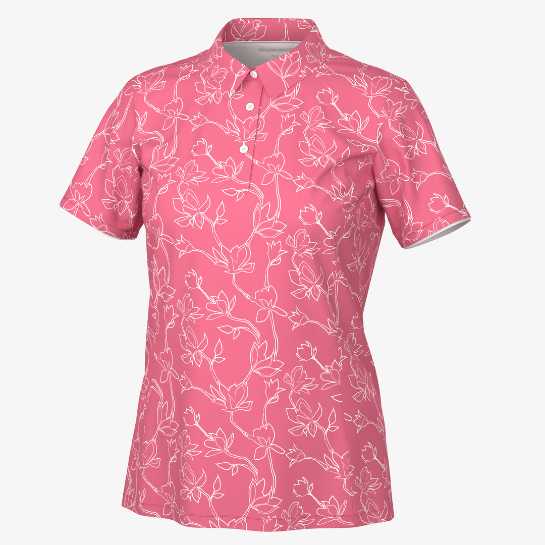 Mallory is a Breathable short sleeve golf shirt for Women in the color Camelia Rose/White(0)