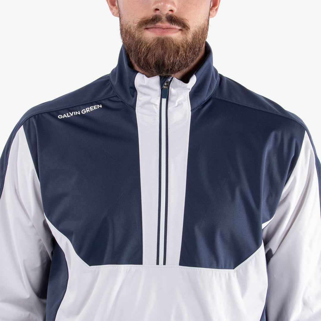 Lawrence is a Windproof and water repellent golf jacket for Men in the color White/Navy(3)