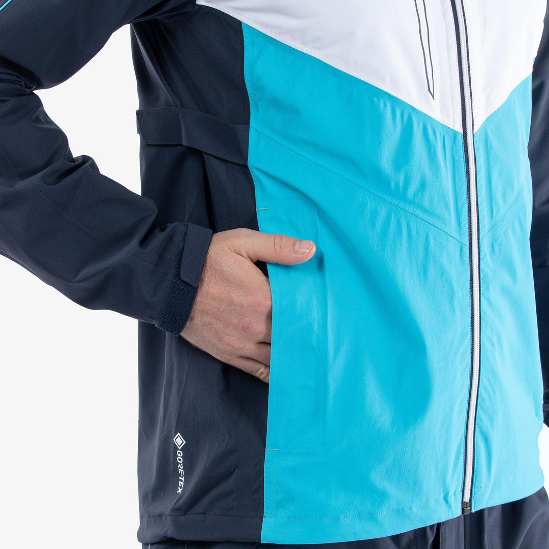 Armstrong is a Waterproof jacket for  in the color Navy/Aqua/White(4)