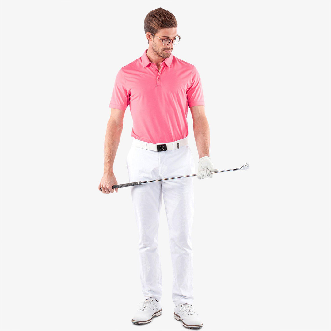 Marcelo is a Breathable short sleeve golf shirt for Men in the color Camelia Rose(2)