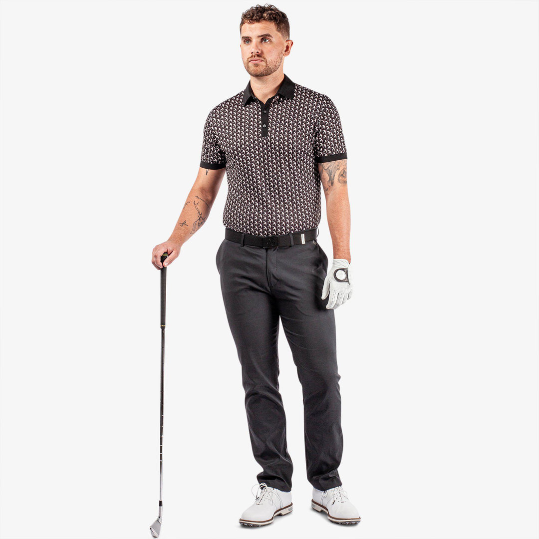 Malcolm is a Breathable short sleeve golf shirt for Men in the color Black/Sharkskin/Red(2)