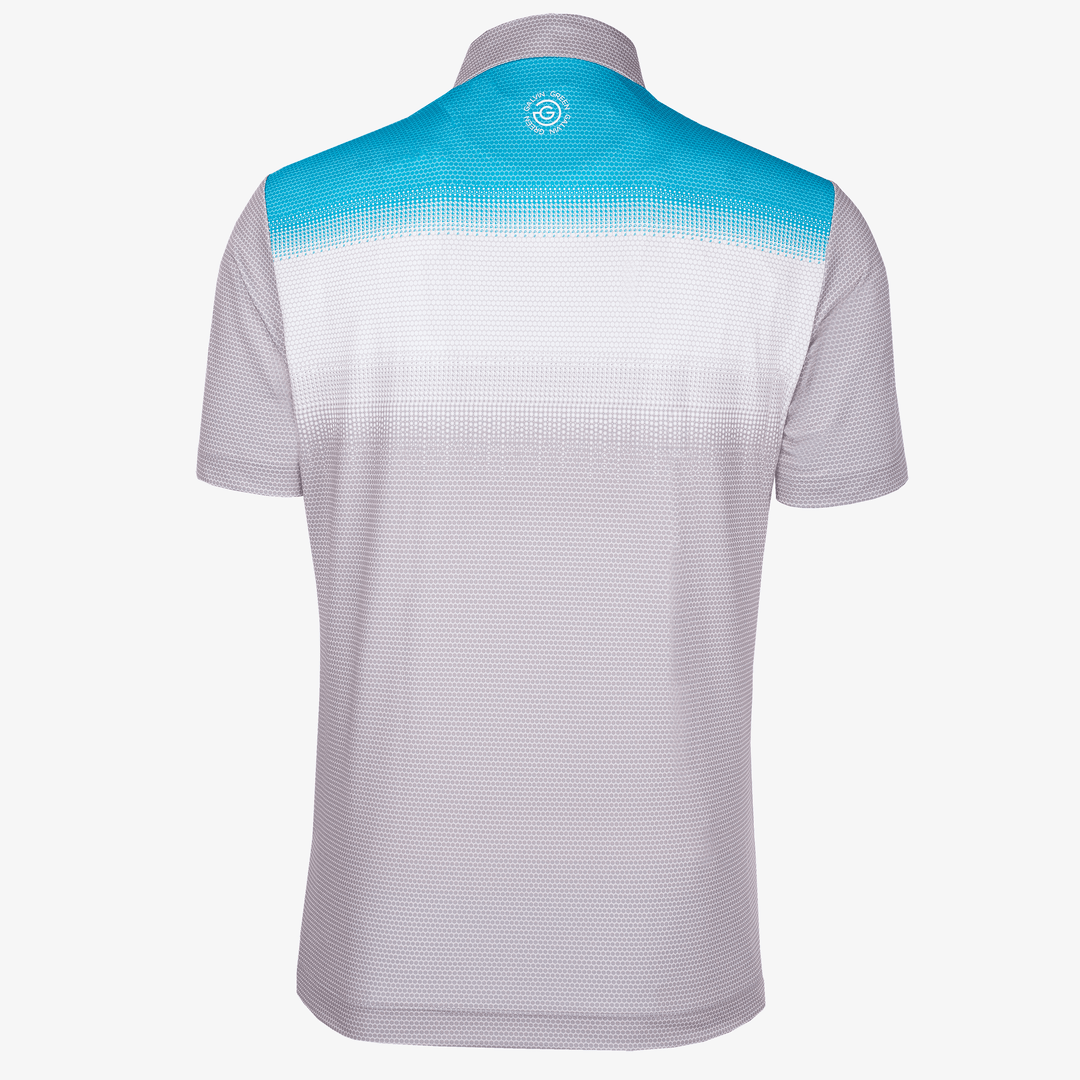 Mo is a Breathable short sleeve golf shirt for Men in the color Cool Grey/White/Aqua(8)