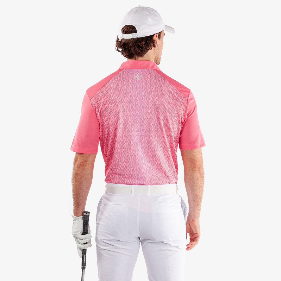 Mile is a Breathable short sleeve golf shirt for Men in the color Camelia Rose/White(4)