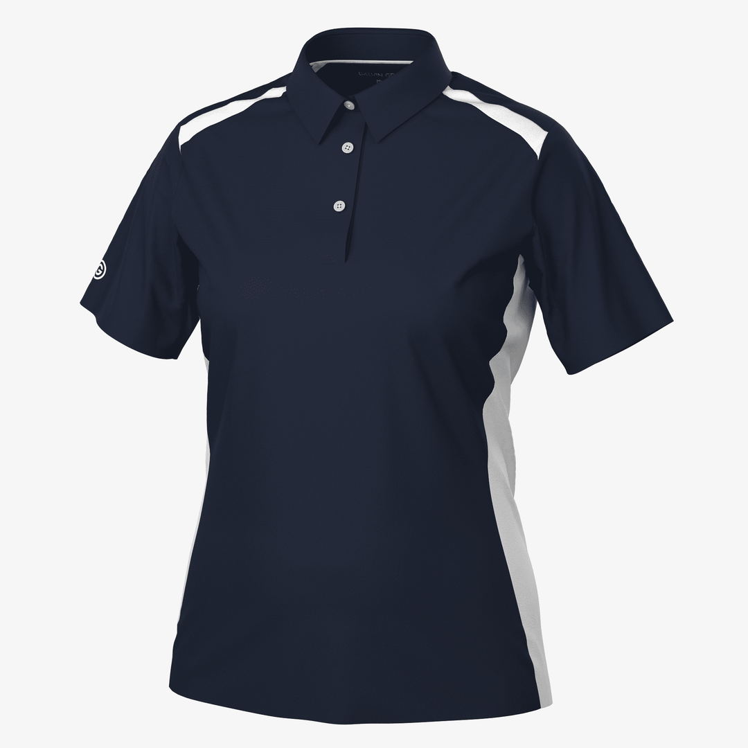 Mirelle is a Breathable short sleeve golf shirt for Women in the color Navy/White(0)