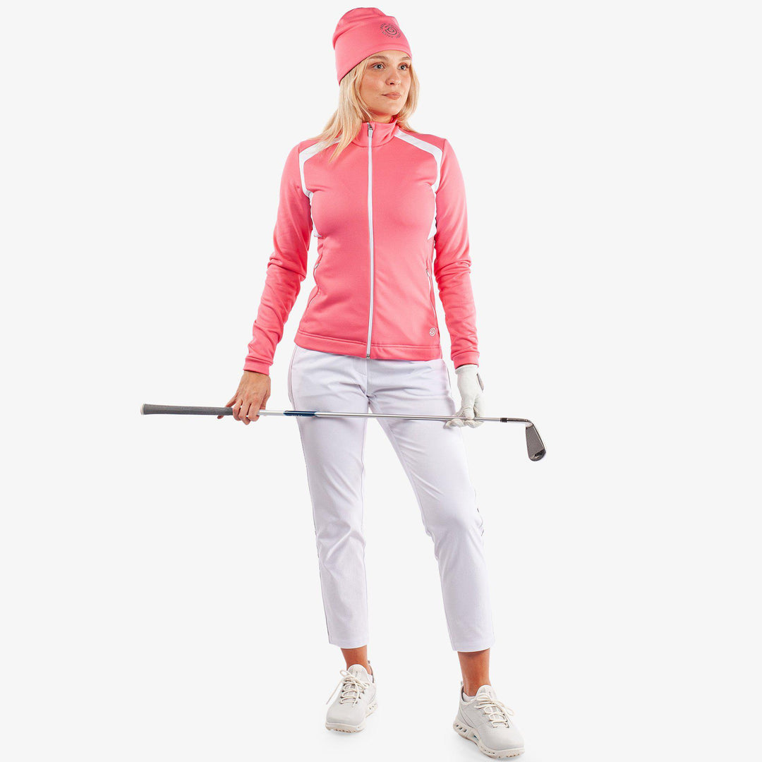 Destiny is a Insulating golf mid layer for Women in the color Camelia Rose/White(2)