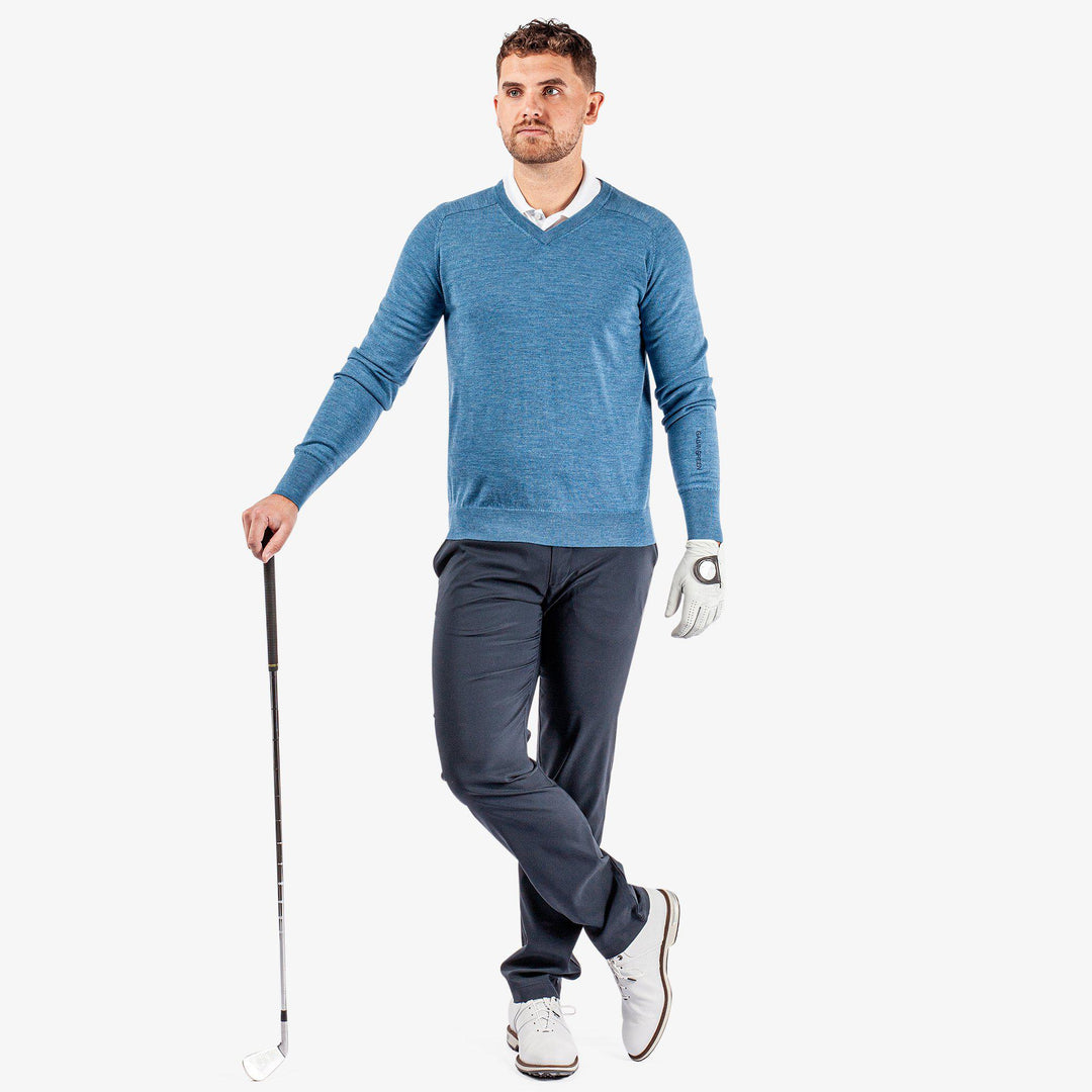 Carl is a Merino golf sweater for Men in the color Blue Melange (2)