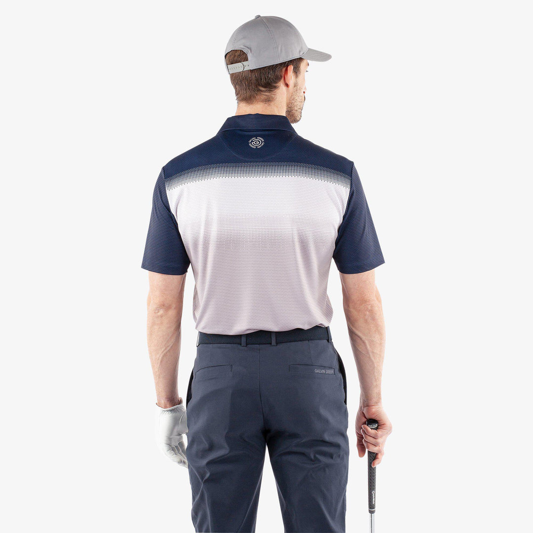 Mo is a Breathable short sleeve golf shirt for Men in the color Cool Grey/White/Navy(4)