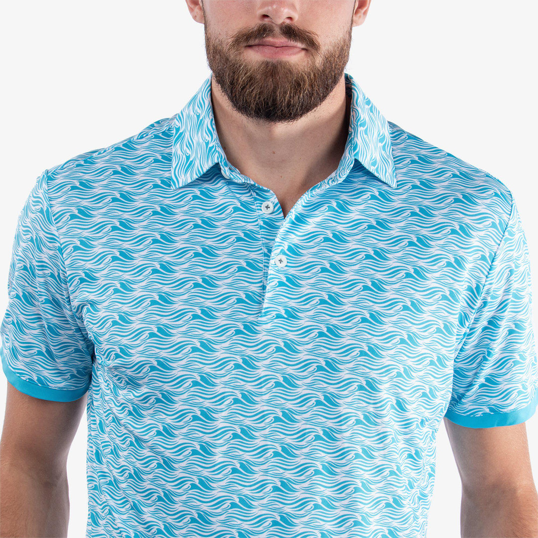 Madden is a Breathable short sleeve golf shirt for Men in the color Aqua/White (4)
