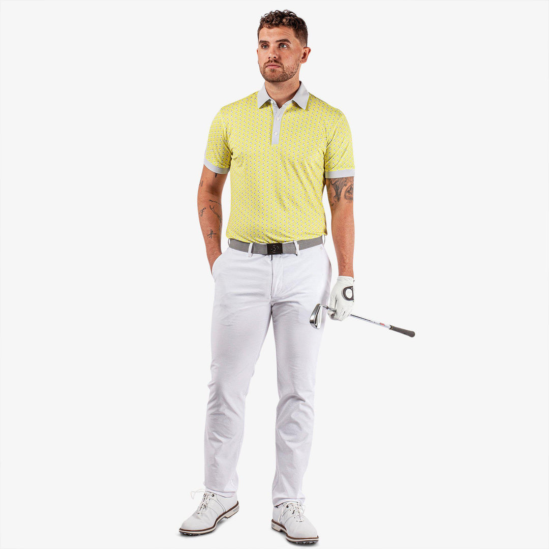 Malcolm is a Breathable short sleeve golf shirt for Men in the color Sunny Lime/Cool Grey/White(2)